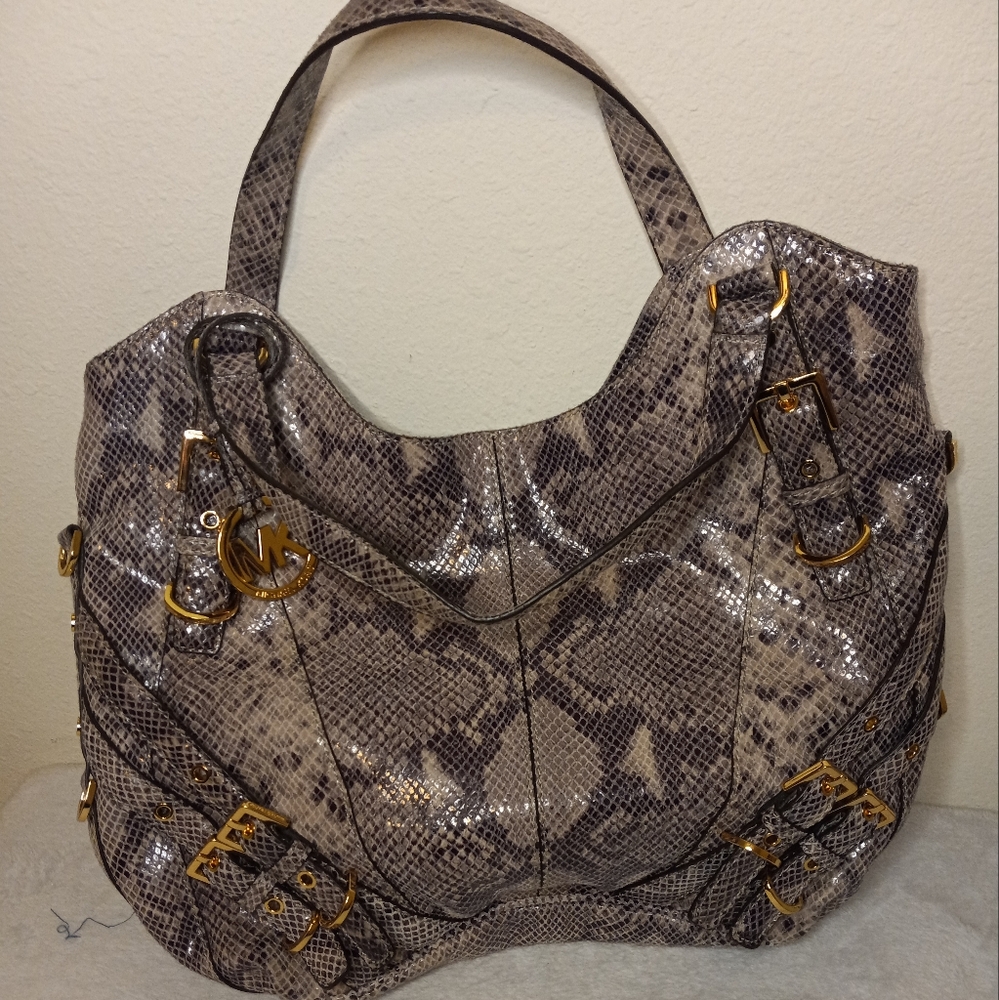 Rare Michael Kors Python Pattern Large Shoulder B… - image 1